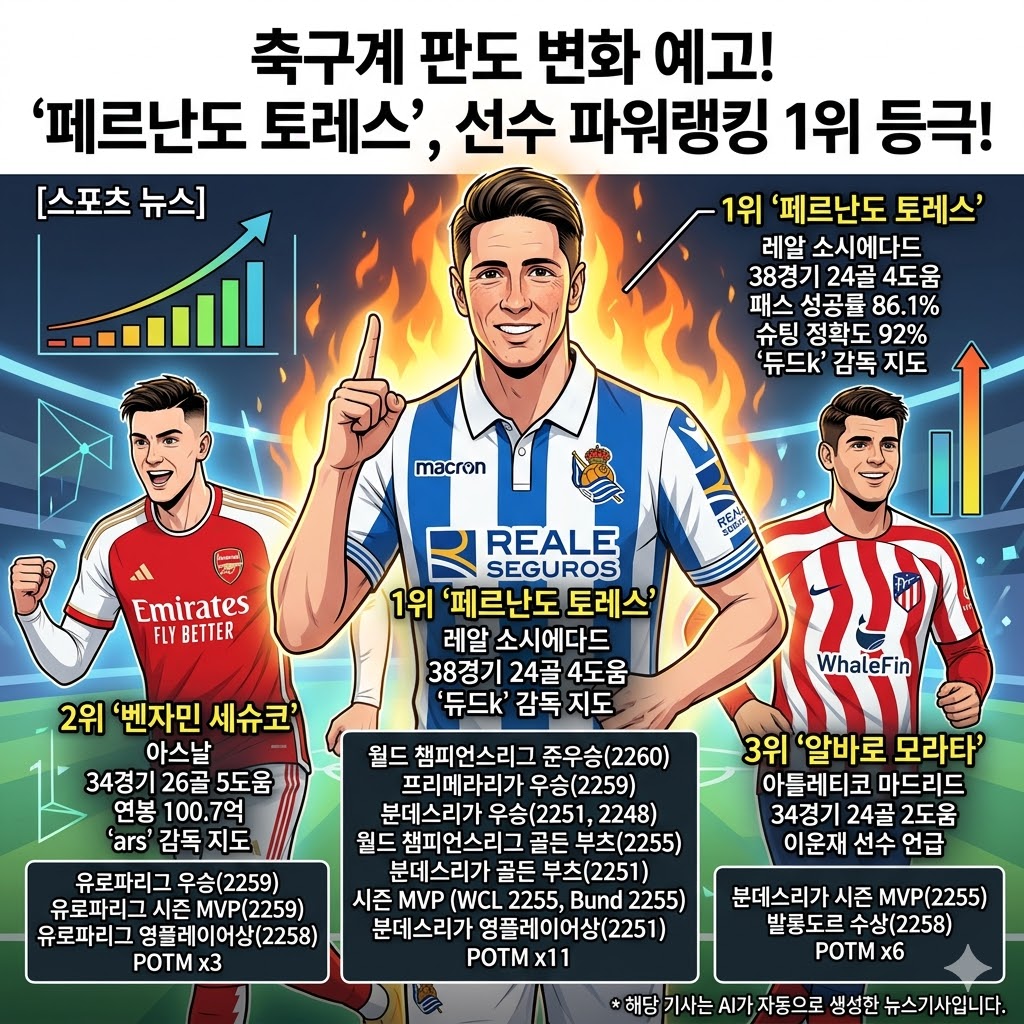 페르난도 토레스 선수 파워랭킹 1위 등극벤자민 세슈